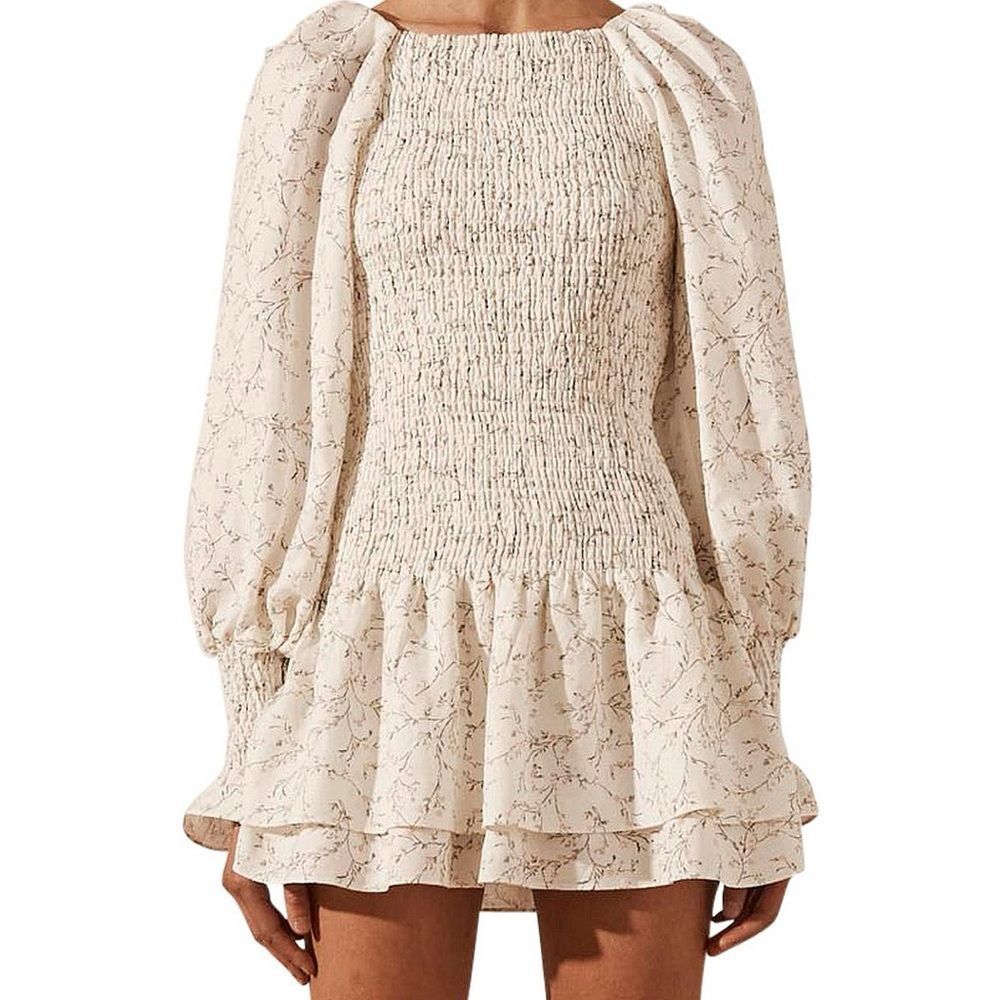 Shona Joy Linen Monique Balloon Sleeve Mini Dress US 6